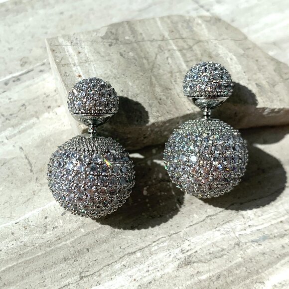 NEW~ Anthropologie Shashi Pavé Double Ball Front-Back Earrings - Picture 12 of 15